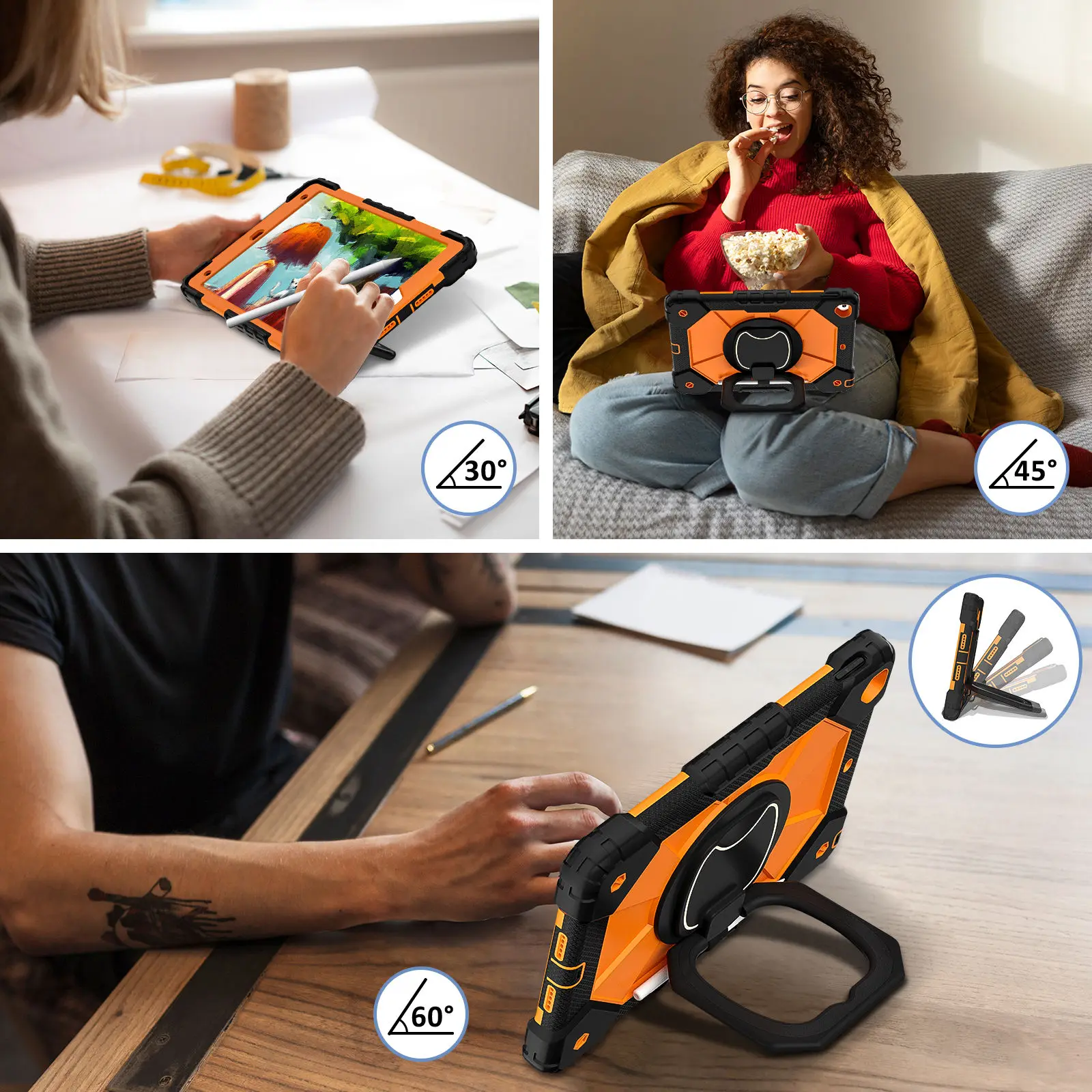 for iPad 5th/6th/7th/8th/9th/10th 2022 Air 4/5 Pro 11 Pro 9.7 Case with Pencil Holder with 360 Rotating Foldable Stand Cover