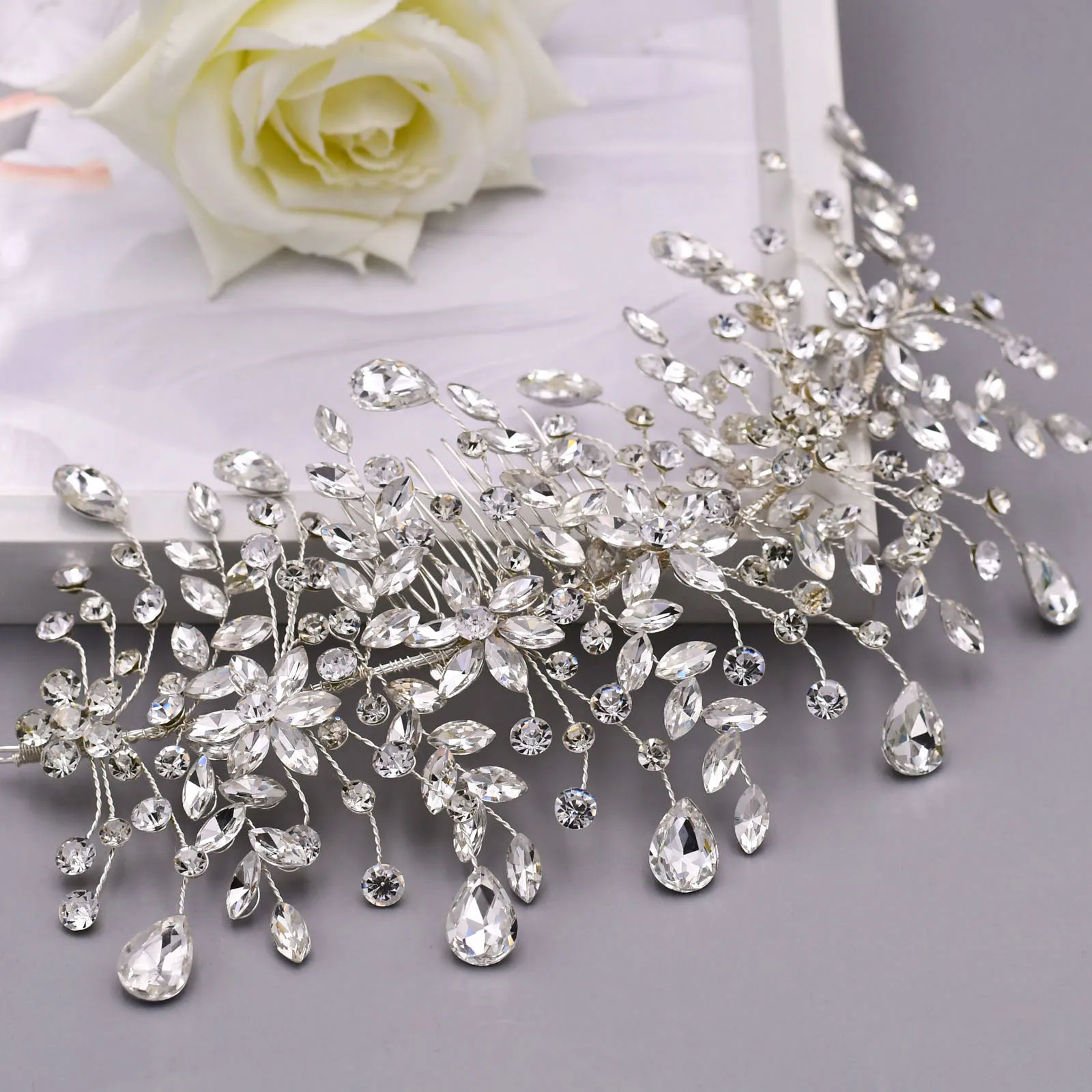 Pair For Wedding Hairbands With Rhinestone Silver Color Woman Hair Accessories With Hair Comb Bridal Head Jewelries Elegant