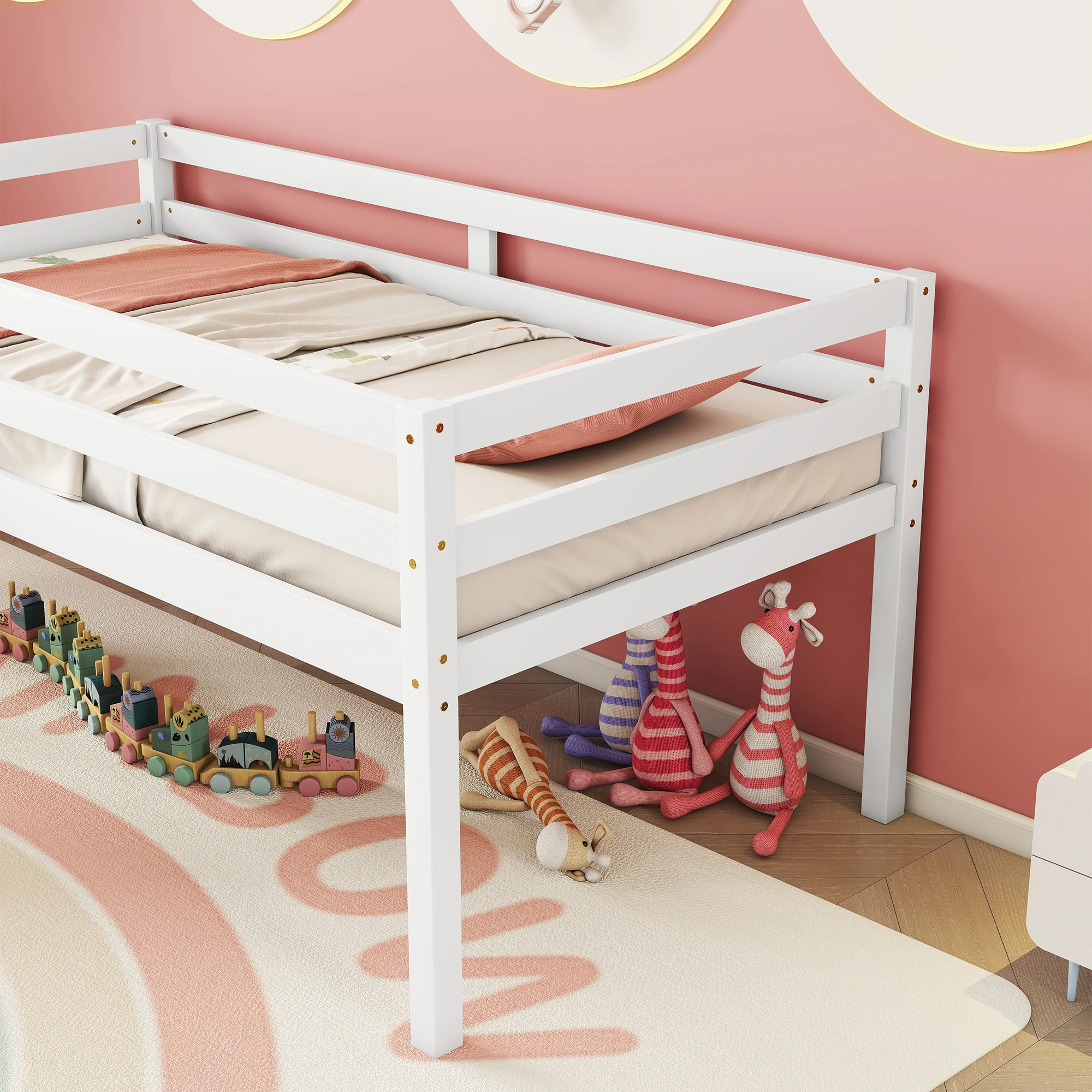 Twin Low Loft Bed with Slide, Ladder, Safety Guardrails, No Box Spring Needed, White  79.50x67.60x31.50 in. image 6