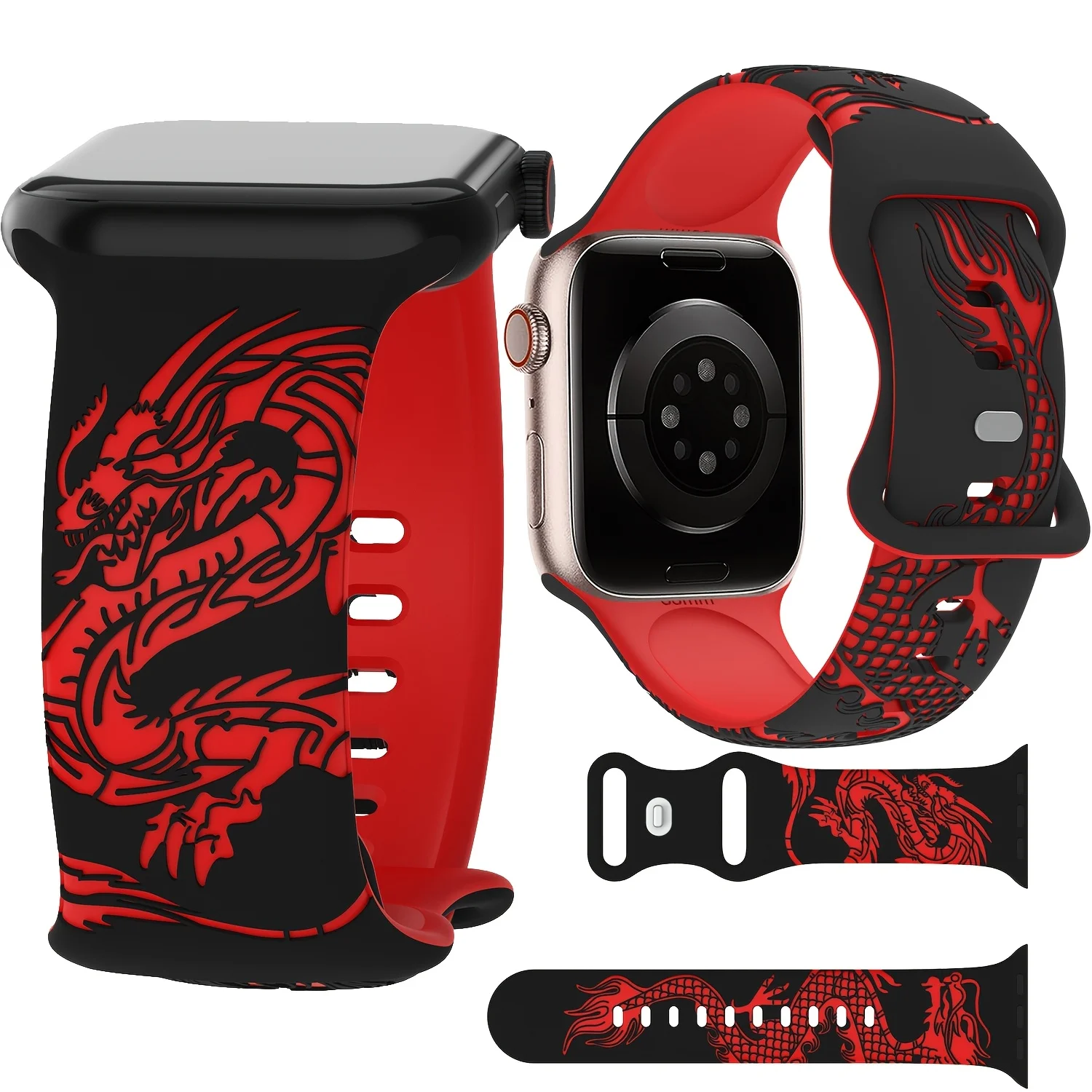 Watch Strap for Apple Watch 38/40/41/42/44/45/46/49mm，Chinese Loong Carved Sports and Leisure Band，for Series11 10 987 SE 654-1