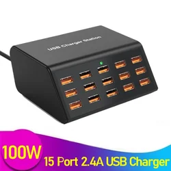 100W Universal USB Charger 15 Port USB Charging Station Tablet Stand For Ipad Iphone 15 14 13 Pro Max Samsung S24 S23 Xiaomi