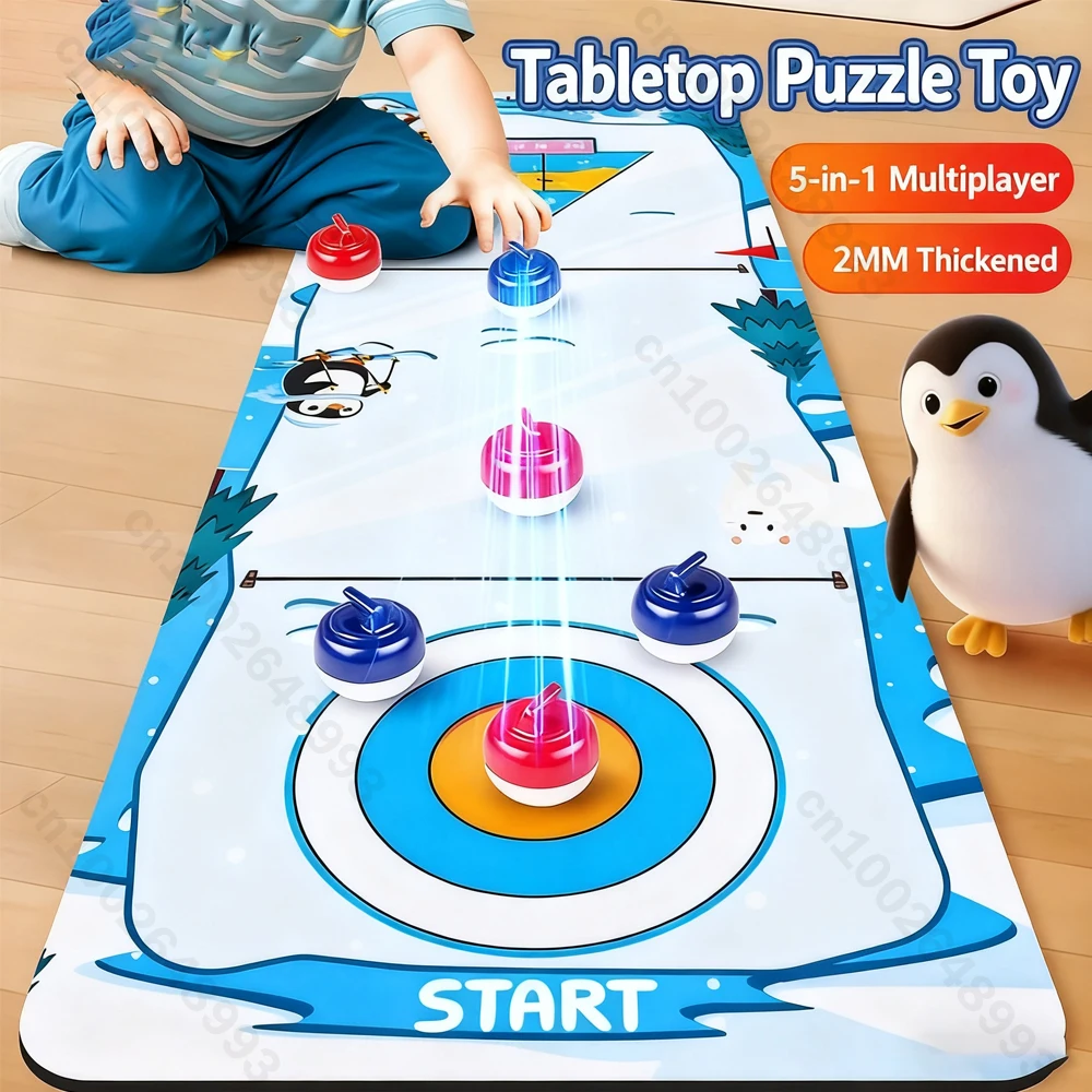 

Tabletop Curling Game 5 IN 1 Family Fun Ice Hockey Board Games for Kids & Adults with Rollers Shuffleboard Puck Game Mat Xmas