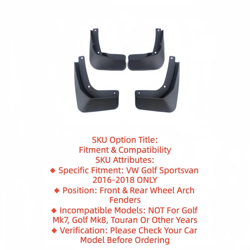 For Volkswagen Golf Sportsvan 2016-2018 Mud Flaps Splash Guards Fenders Auto Exterior Protection Parts