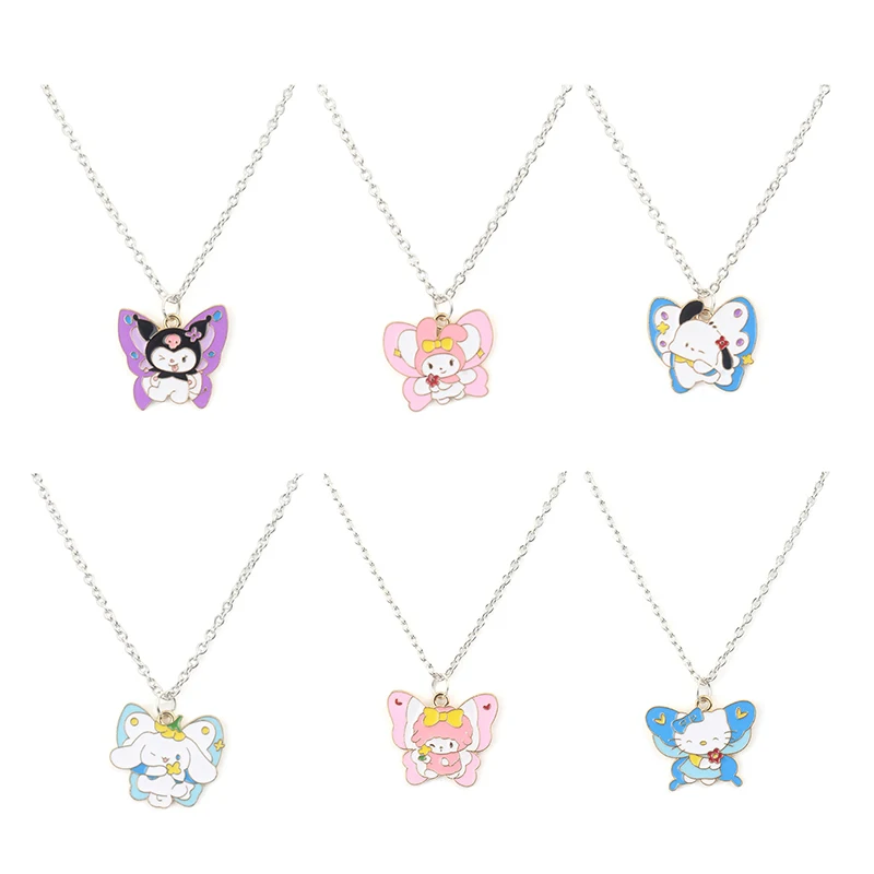 Kawaii Sanrio Necklace Kuromi Cinnamon Dog Cute Clavicle Chain Adjustable Pendant Accessories Girls Birthday Gift Toy