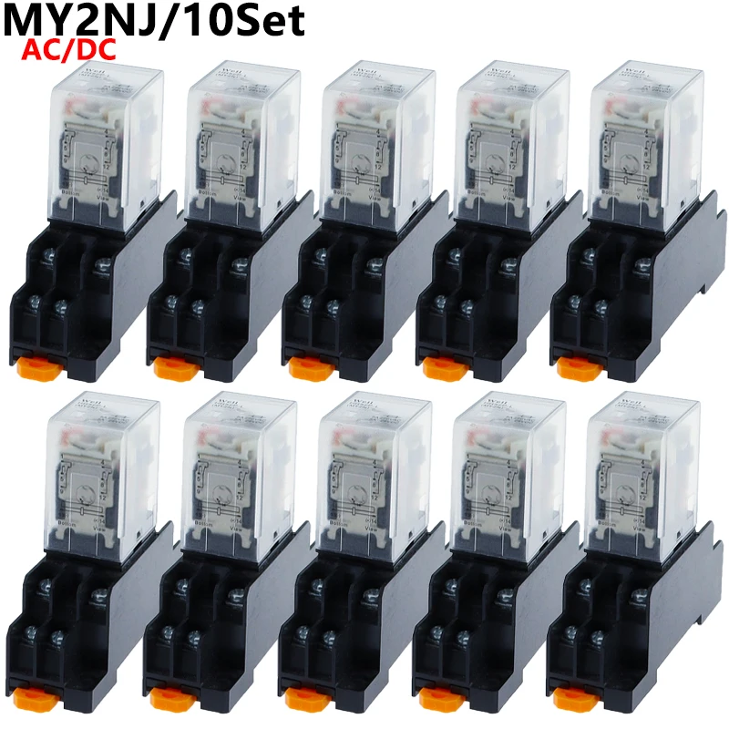 

10set MY2P HH52P MY2NJ 12V 24V DC / 110V 220V AC coil general purpose DPDT micro mini relay with socket base