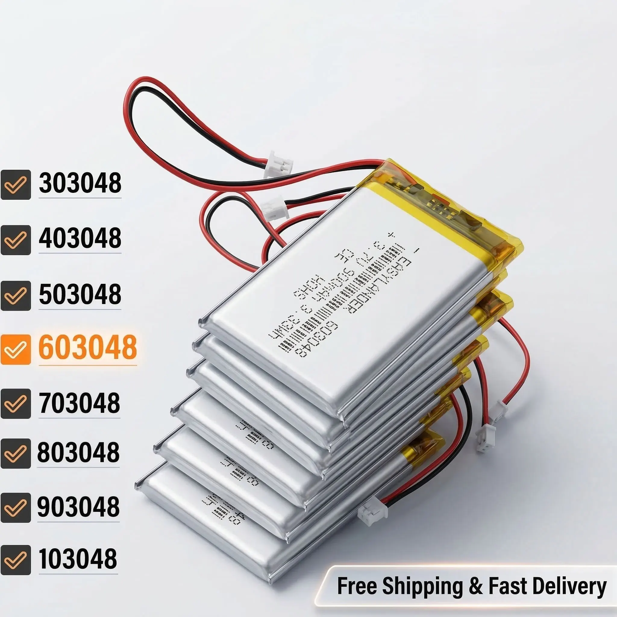 3.7V 900mAh Rechargeable Li-Polymer Battery JST1.25 2P Connector 303048 403048 503048 603048 703048 803048 903048 103048 123048