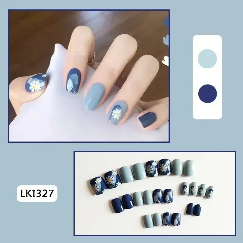 24Pcs/Box Chinese Ink Painting Style Fake Nails Press on False Nail Tips with Glue Sticker Set Art