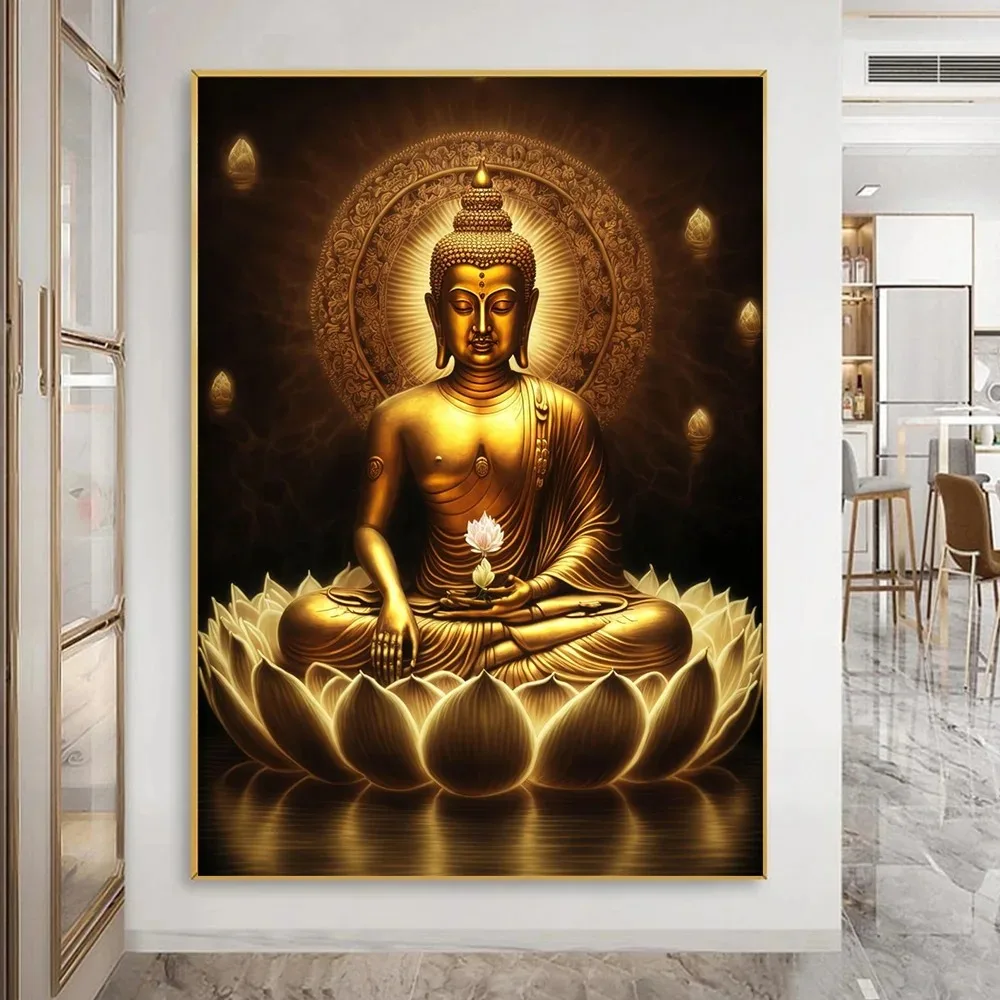 Lotus Meditation Buddha Statue Sculpture Art Modern Pictures Wall Art Print Canvas Painting Posters for Living Room Home Decor