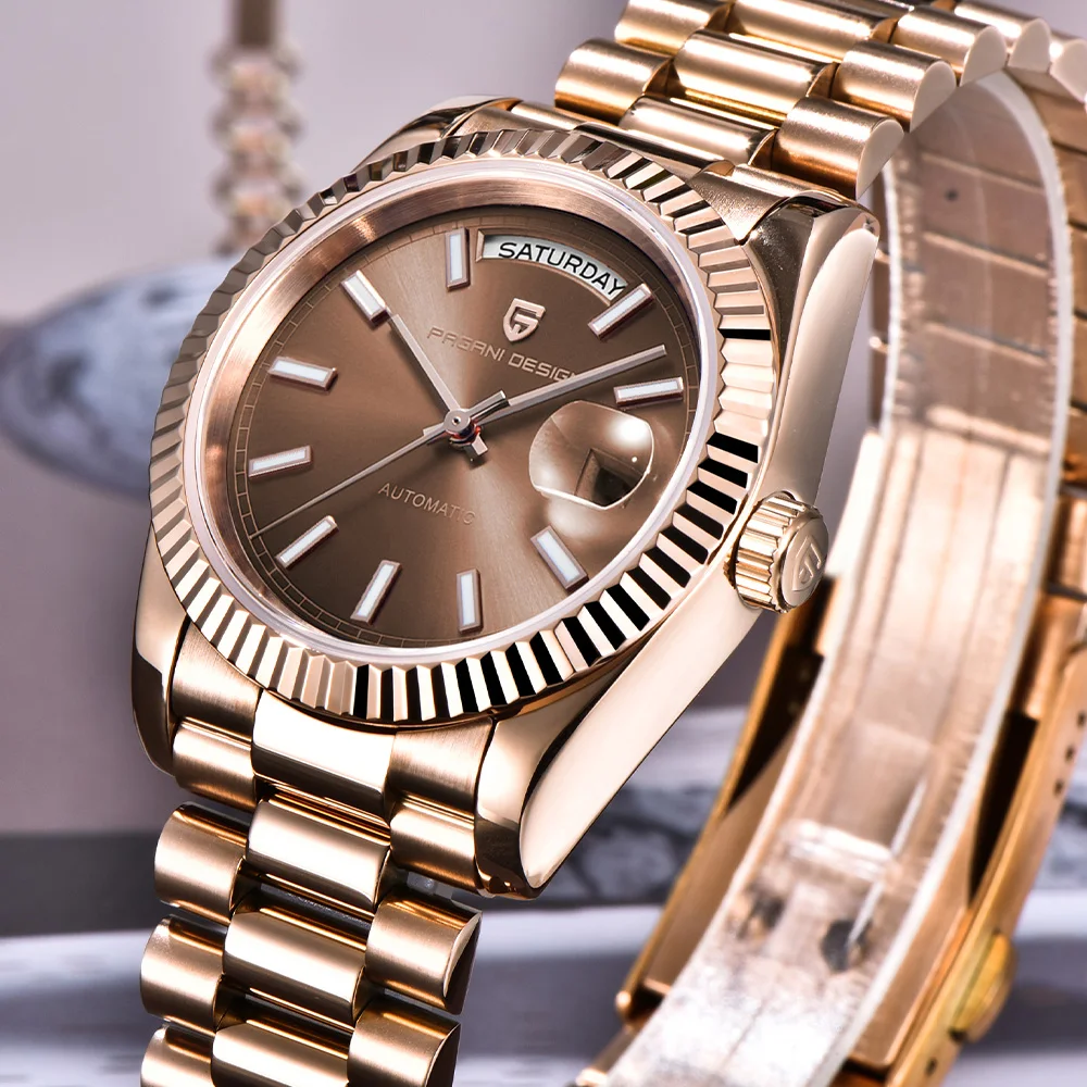 2025 باجاني ديزاين DD36 براون ساعة أوتوماتيكية صندوق هدايا رجالي الياقوت الميكانيكية ساعة رجالي الفولاذ المقاوم للصدأ التقويم اليومي 10BAR #3