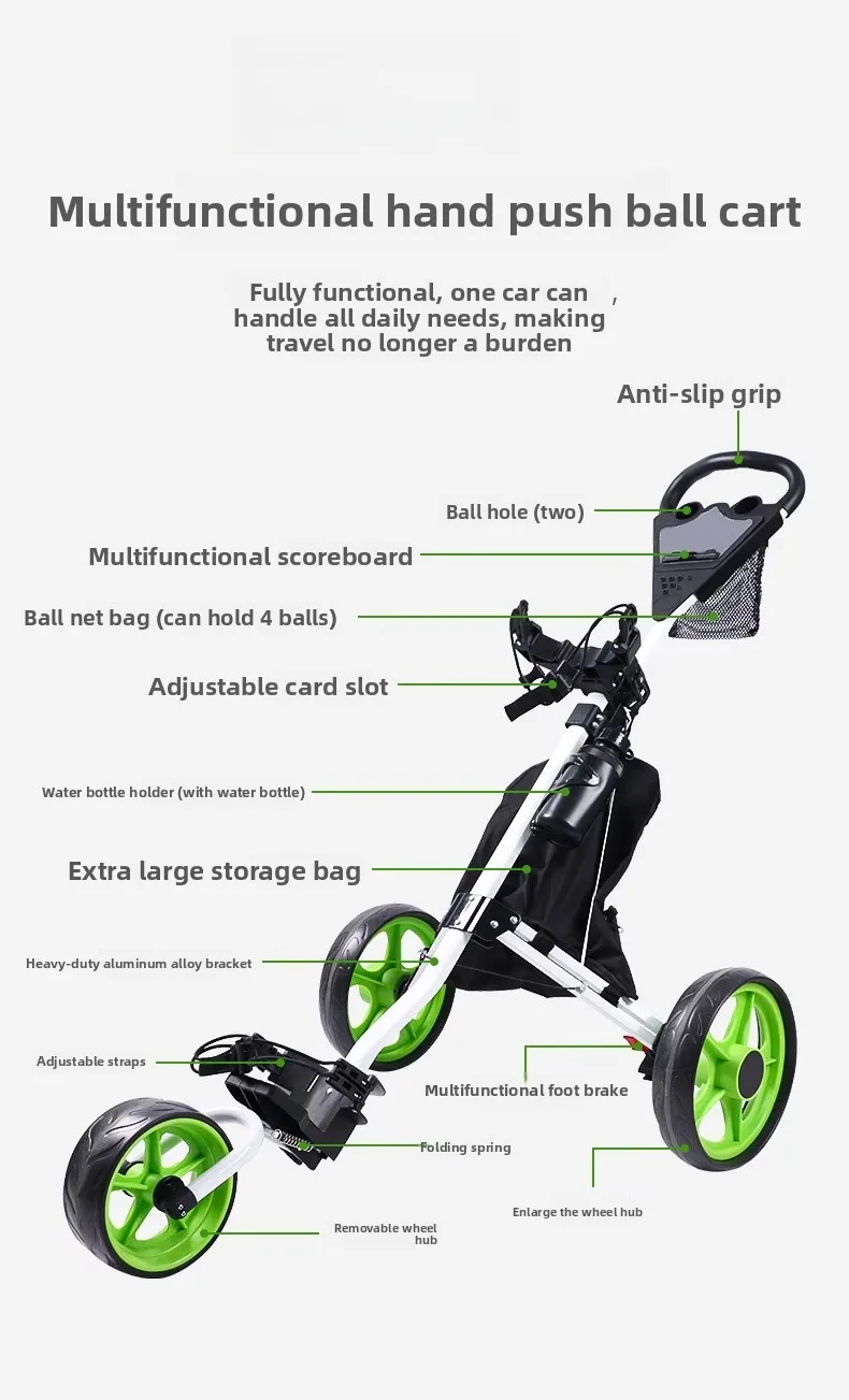 Golf bag trolley trolley hand trailer three-wheel foldable trolley with umbrella stand