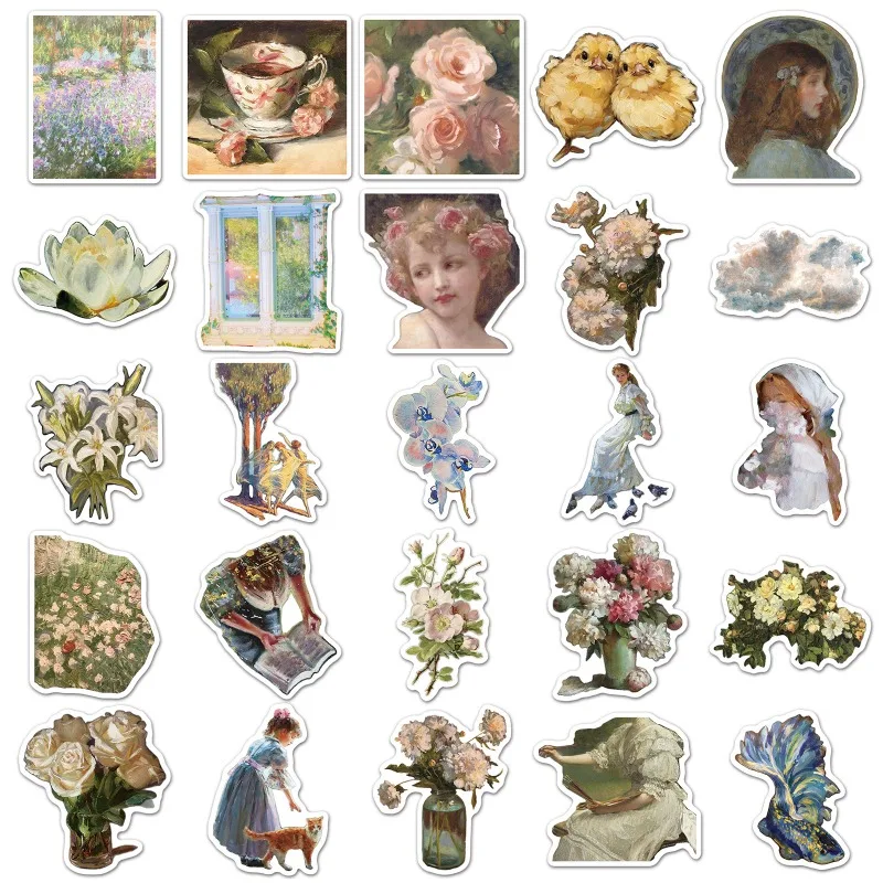 สติกเกอร์ตกแต่งลายกราฟฟิตี้สร้างสรรค์สไตล์ภาพวาดสีน้ำมันย้อนยุคลายการ์ตูน 50 ชิ้น