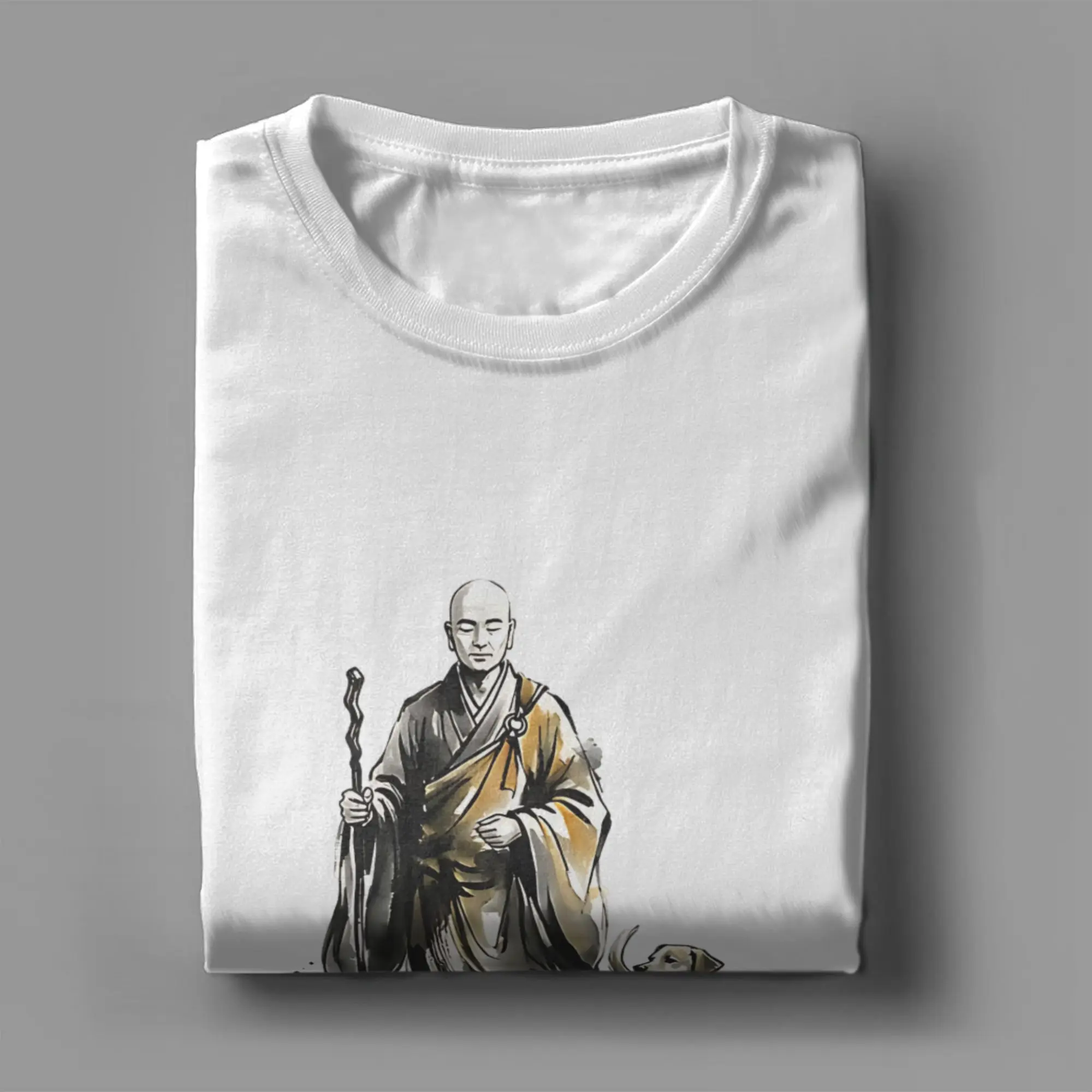 Minimalist Zen Art Walk For Peace Monks With Aloka Dog T Shirts Men's  100% Cotton Funny T-Shirts Crew Neck  Tees Gift Idea