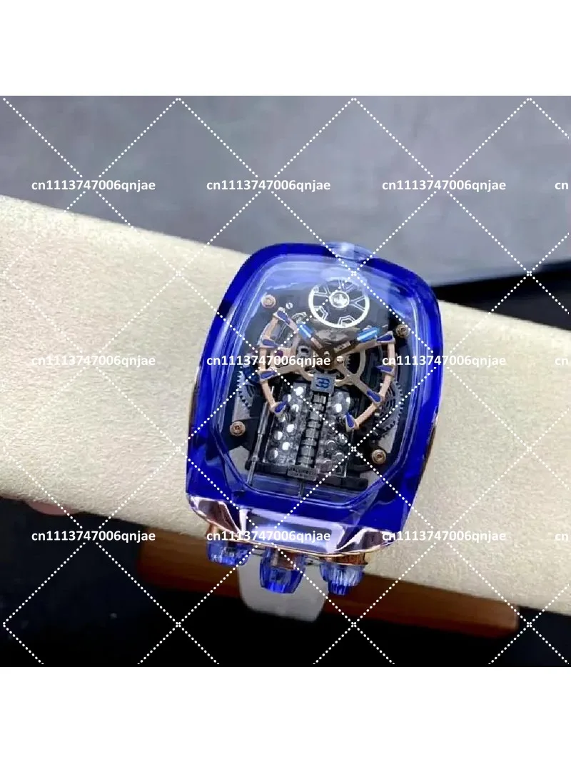 

Men's Blue Sapphire Automatic Watch with Engine-Block Automaton Design, Mechanical Tourbillon Movement