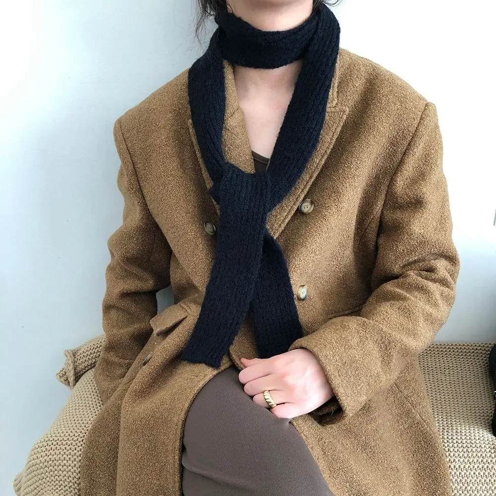 Solid Color Wool Shawl Y2K Collocation Clothing Accessories Knitted Scarf Korean Style Ribbon Long Narrow Scarves Autumn/Winter