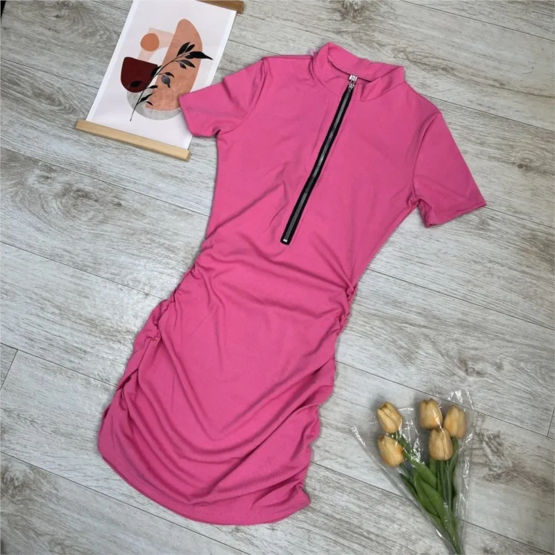 Sexy Sommer Elegantes Kleid Einfarbig Zipper Cut Out Slim Fit Kleid frauen Kurzarm Mini Kleid Club Party Vestidos 2025