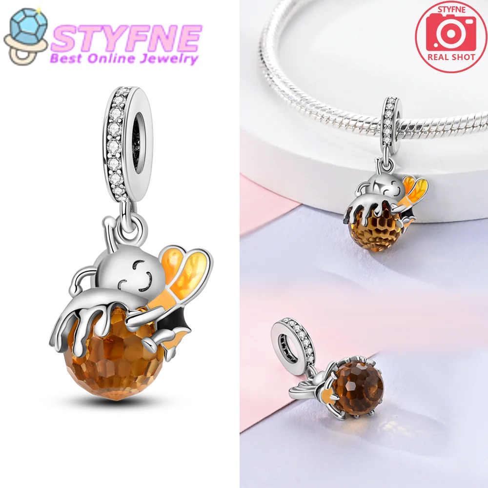 

Exquisite 925 Sterling Silver Yellow Cute Bee Honey Pot Charm Fit DIY Bracelet Necklace Fitness Ladies Forest Play Accessories