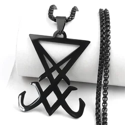Sigil Church of Satan Stainless Steel Statement Necklace Seal of Lucifer LaVey Hidden Devil Long Necklace Jewelry N641S03
