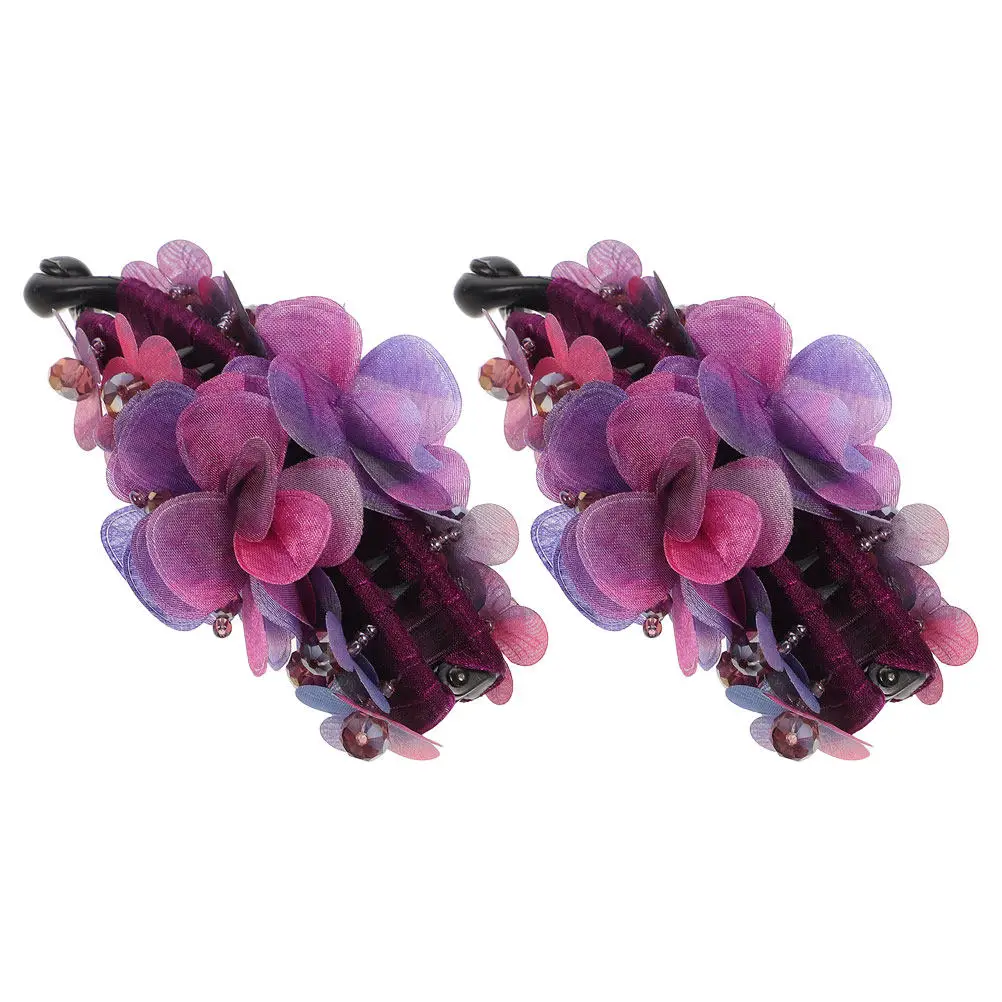 

2Pcs Purple Flower Fabric Banana Hair Clips for Women Stylish Ponytail Holder Thick Hair Updo Accessories Flower Banana Clip
