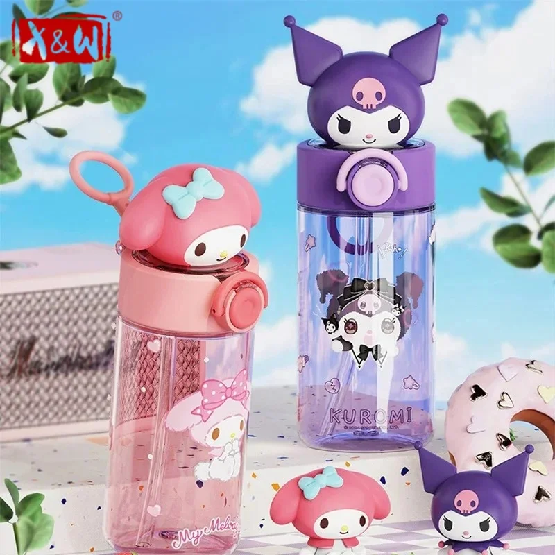 Transparente Tasse 500 ml Kawaii Hello Kitty Kuromi Cinnamoroll Melody Sanrio Puppen Wasserflasche Tritan Kid Trinkbecher Kindergeschenk
