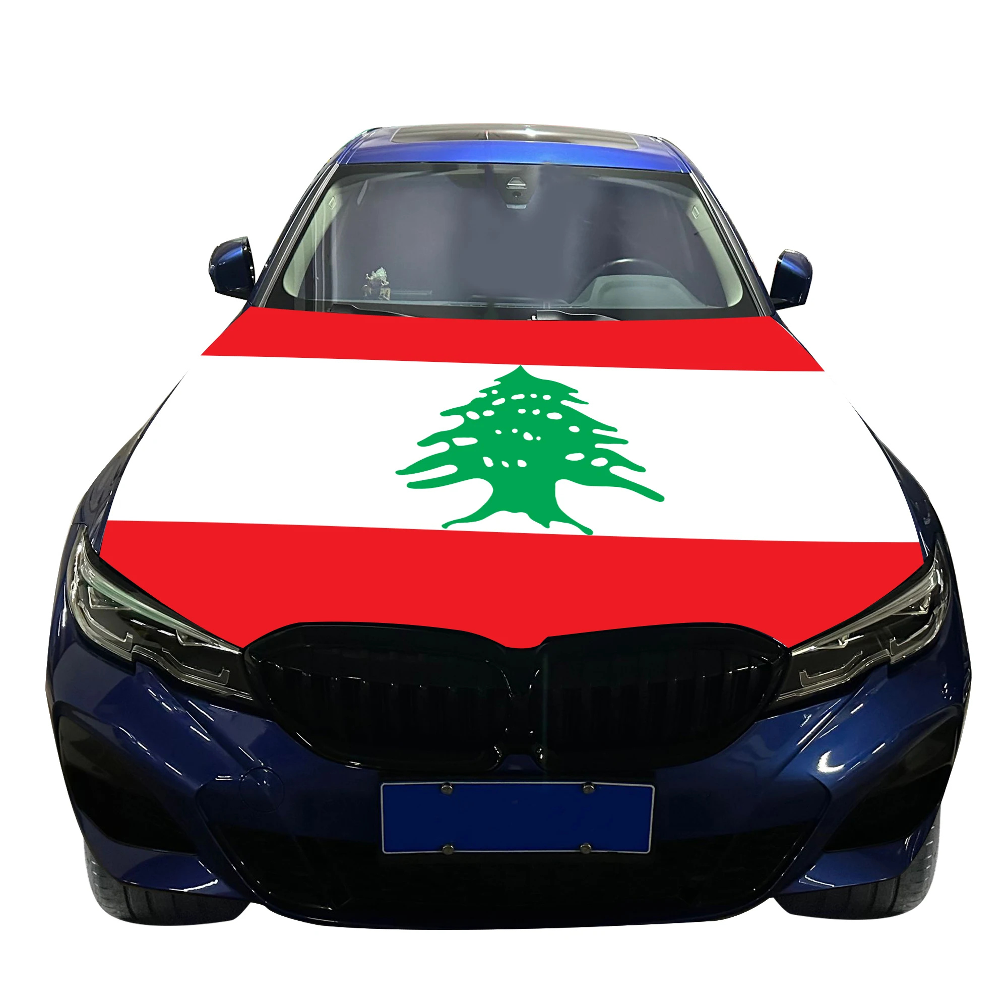 Lebanon Car Hood Cover Flag  Universal Size Elastic Polyester 120x150cm for Car Decor