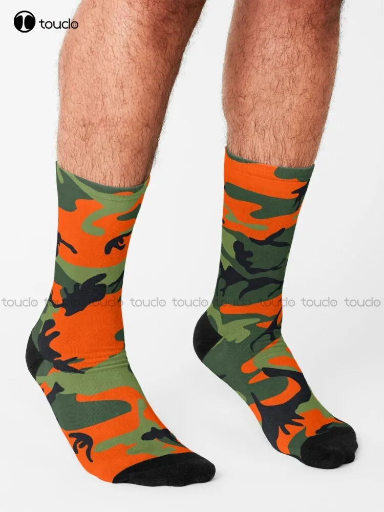 Orange Camouflage Army Pattern Socks Athletic Socks High Quality Cute Elegant Lovely Kawaii Cartoon Sweet Cotton Sock Colorful