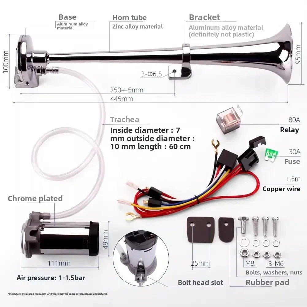 

Durable Durable Metal Pipe Air Horn 12v Super Loud with Air Pump Car Horn Ship Whistle Electrical 24v