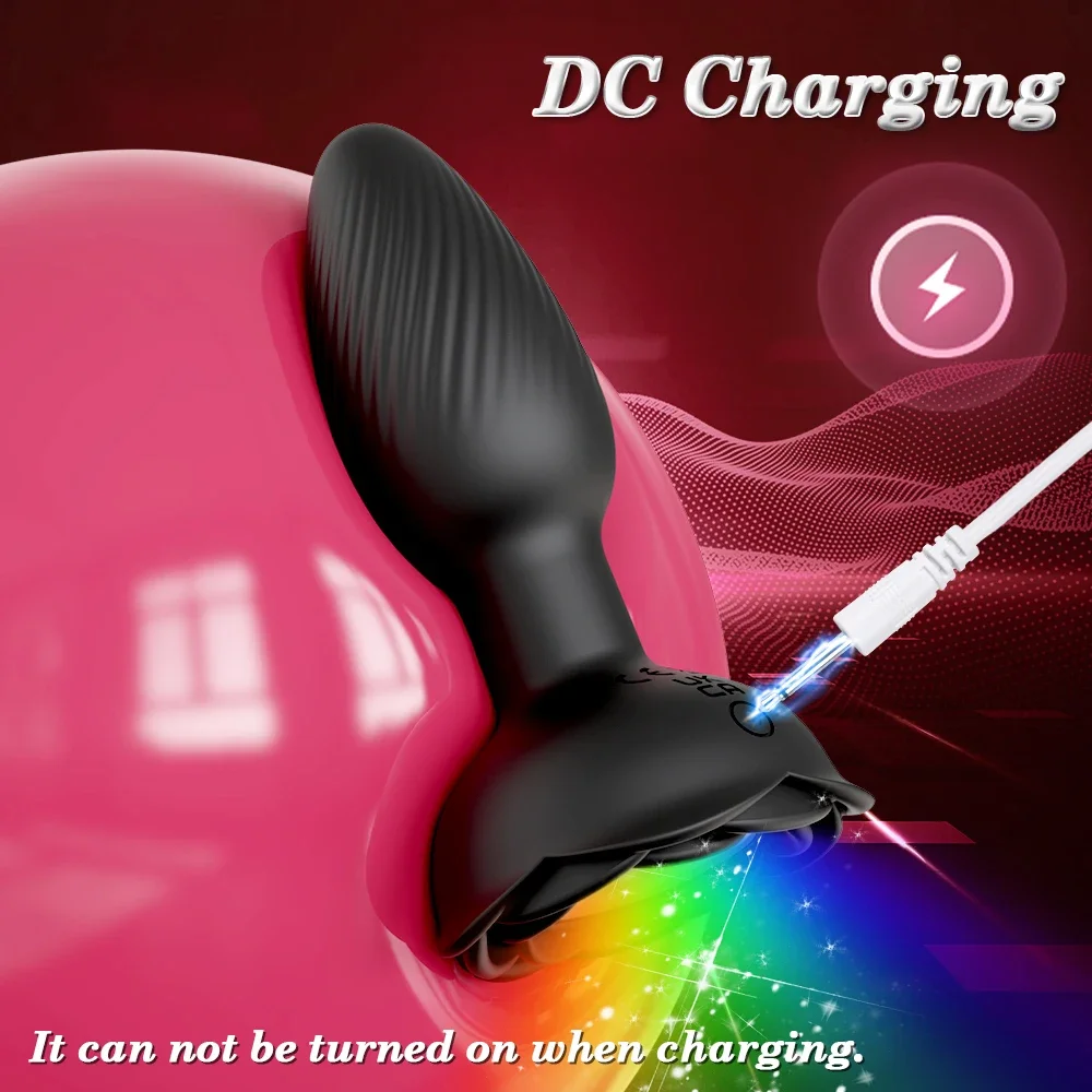 앱 360 °   회전식 항문 플러그 LED 조명 진동 버트 플러그 남성 전립선 마사지기 섹스 토이 여성 남성 성인용 바이브레이터