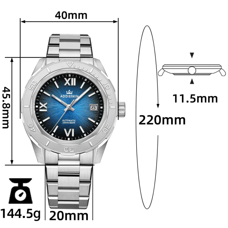 AddiesKin K002 Automatic Mechanical Luxury Watch reloj hombre 9015 Movement Sapphire Glass 100m Diver BGW9 Luminous Men‘s Watch view 6