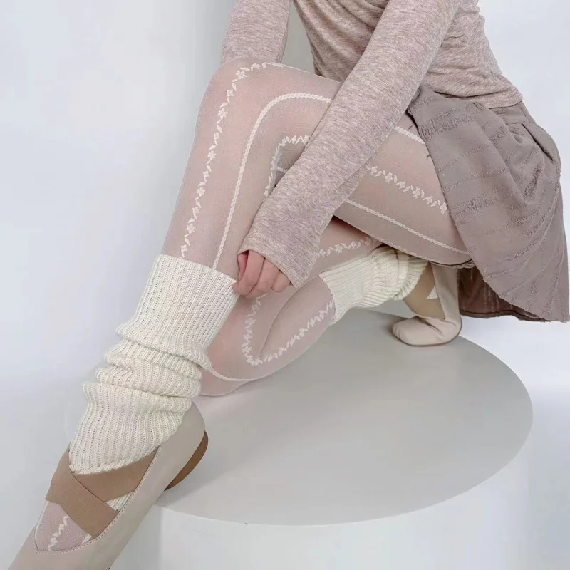 

New Ballet Style Retro Vertical Striped Lace Thin Milky White Pure Desire Sweet Cool Slimming Base Stockings