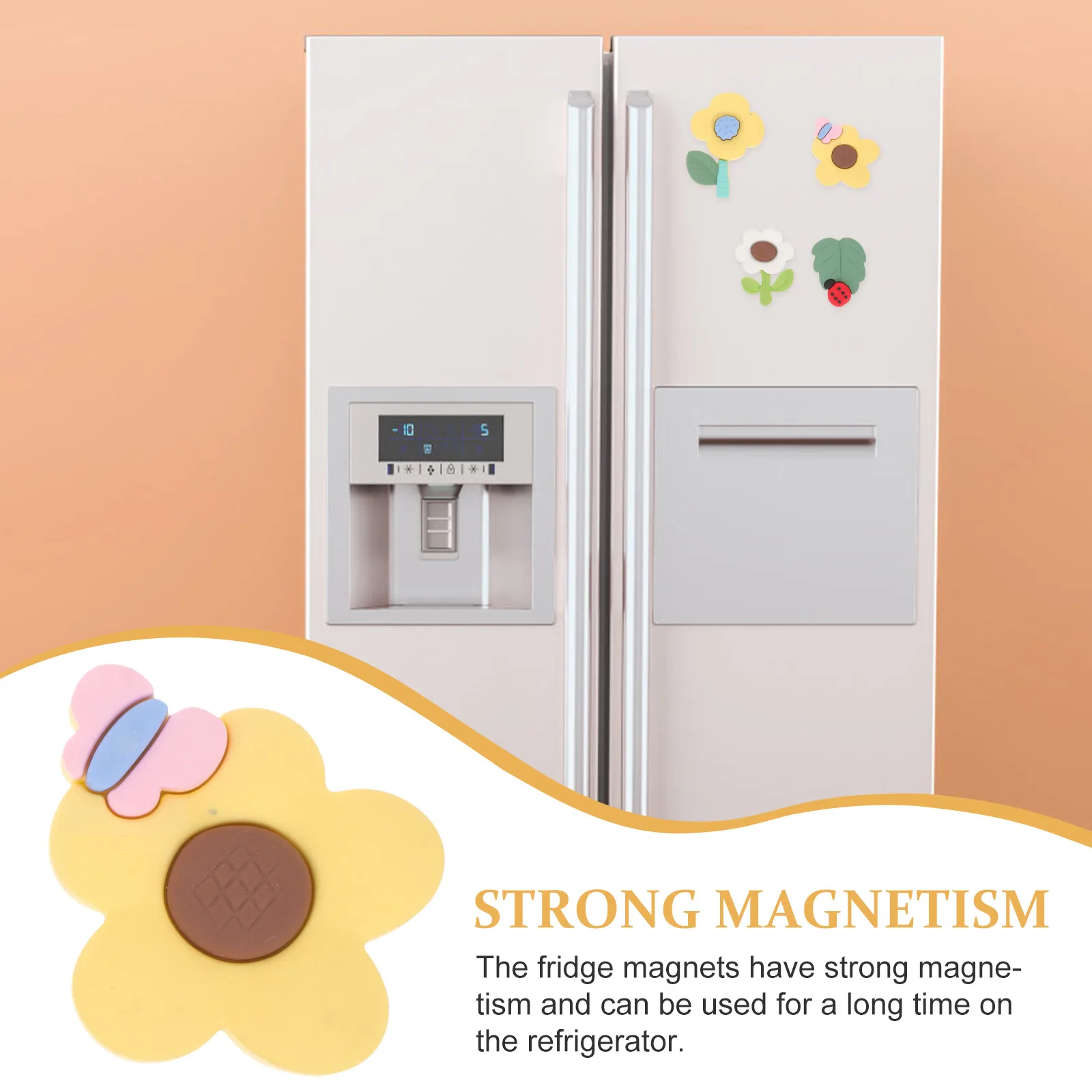 

5pcs Floral Fridge Rubber Decor Kitchen Office Whiteboard Locker Flower Refrigerator Cute Rubber Locker Magnets Stickers