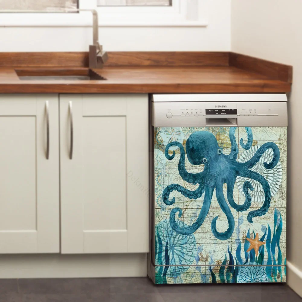Octopus Fruit Starry Green Plant Stickers For Dishwasher Home Decor Wallpaper Adhesive Vinyl Furniture Desk Wall Refurbish Decal
