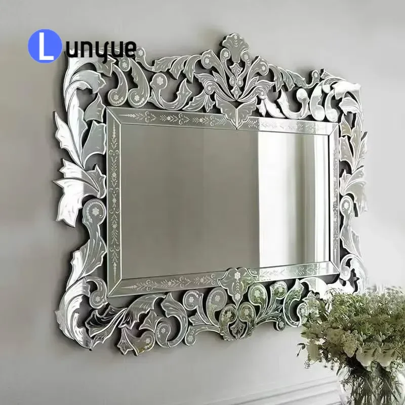 Modern Framed Glass Wall Mirror Complex Pattern Decor for Bathroom Living Room Hotel Home Arrival