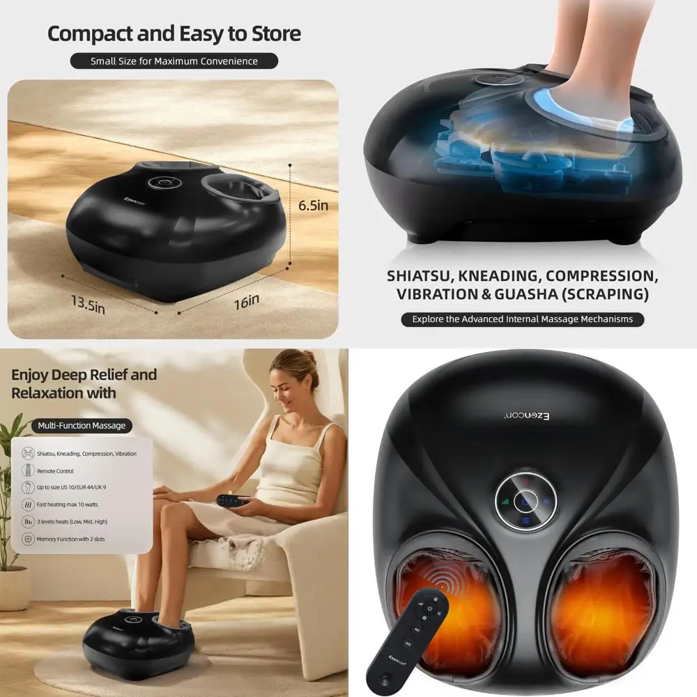 

Shiatsu Foot Massager with Kneading, Scraping, and Vibration for Deep Relaxation at Home or Office - Remote and 2 Memory Modes I
