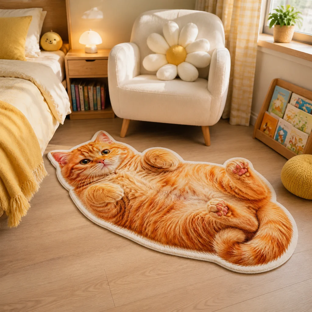 VIKAMA Kawaii Cute Cat Rug Soft Plush Absorbent Anti Slip Washable Dorm Bedroom Tub Side Decor Floor Mat