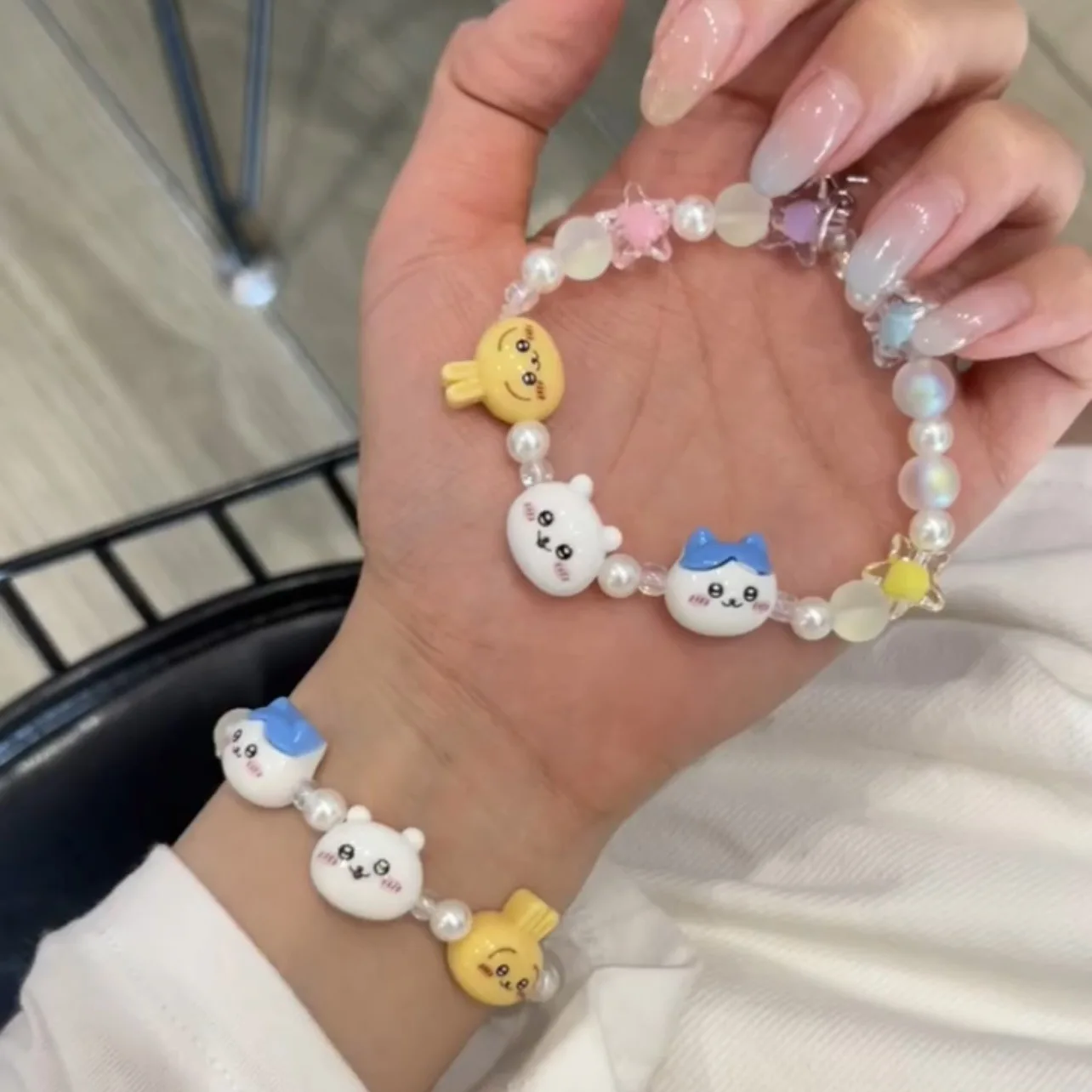 Desenhos animados Chiikawa Usagi Cabeça Pulseira, Nicho Design, Namoradas Acessórios, Kawaii Hachiware, Namoradas Presentes