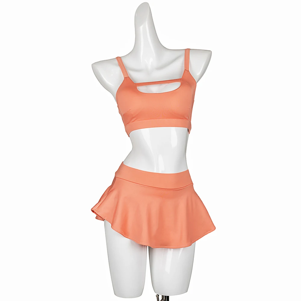 Hope&Win Newest Pole Dance Clothing Sexy Women Skort-Shorts and Skirts Party Clubwear Shekey Set Summer Colors Coral Lyca