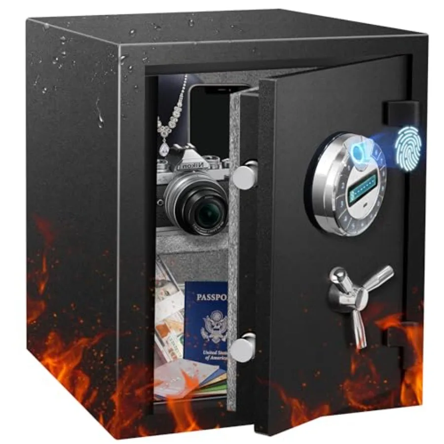 

Home safe for documents and electronics: heavy-duty fireproof 4.5 CuFt biometric safe with fingerprint and PIN lock, reinforced