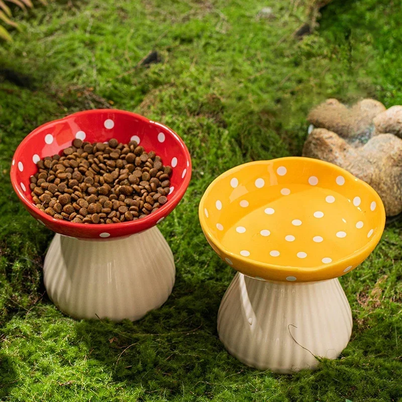 

Mushroom Dog Feeders Cat Elevated Ceramic Bowl Cute Pet Food Water Feeders Raised Small Dogs Drinking Eating Accessories