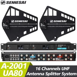 UA80 UHF Antenna Distributor System 460-970MHz RF Signal Booster Directional BNC-BNC Coaxial Cables 16 Channels For Wireless Mic