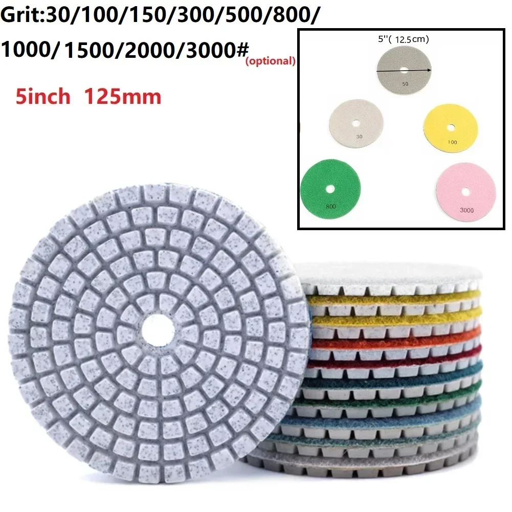 ダイヤモンド研磨パッド,5インチ,125mm,乾式および湿式用,花崗岩,大理石,石研磨用の柔軟な研磨ディスク