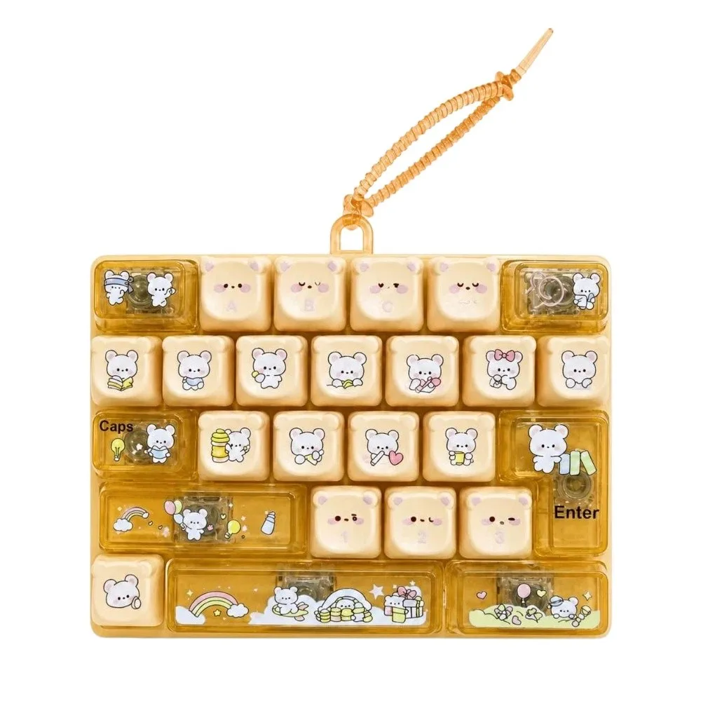 26 Keys Bear Print Mechanical Keyboard Toy Clear Key Sounds Hangable Stress Relief Fidget Toy Gift Toy Creative