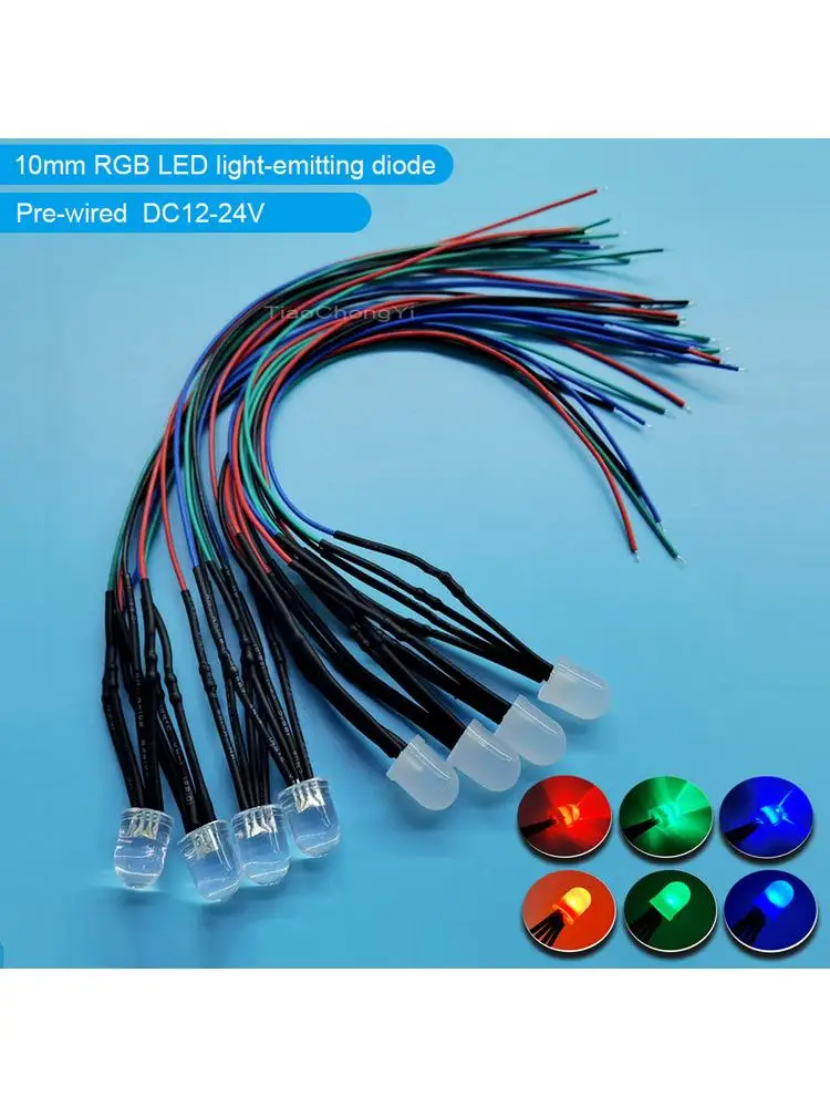 10mm LED ronde 20cm pré-câblé 12-24V lampe à LED lumière rouge vert bleu blanc RGB Diode multicolore LED Diodes électroluminescentes