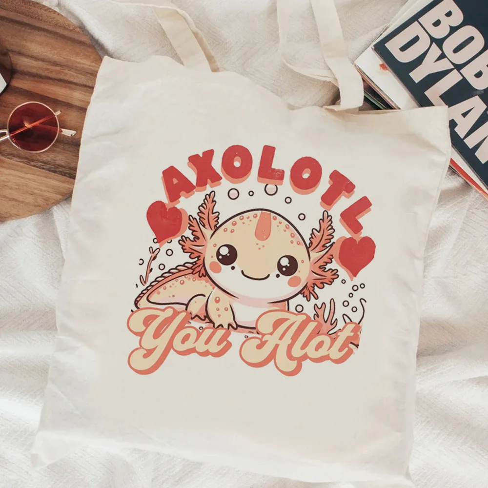 Axolotl shopping bag canvas reusable bolso recycle bag grocery shopper bag reusable sac cabas sacolas