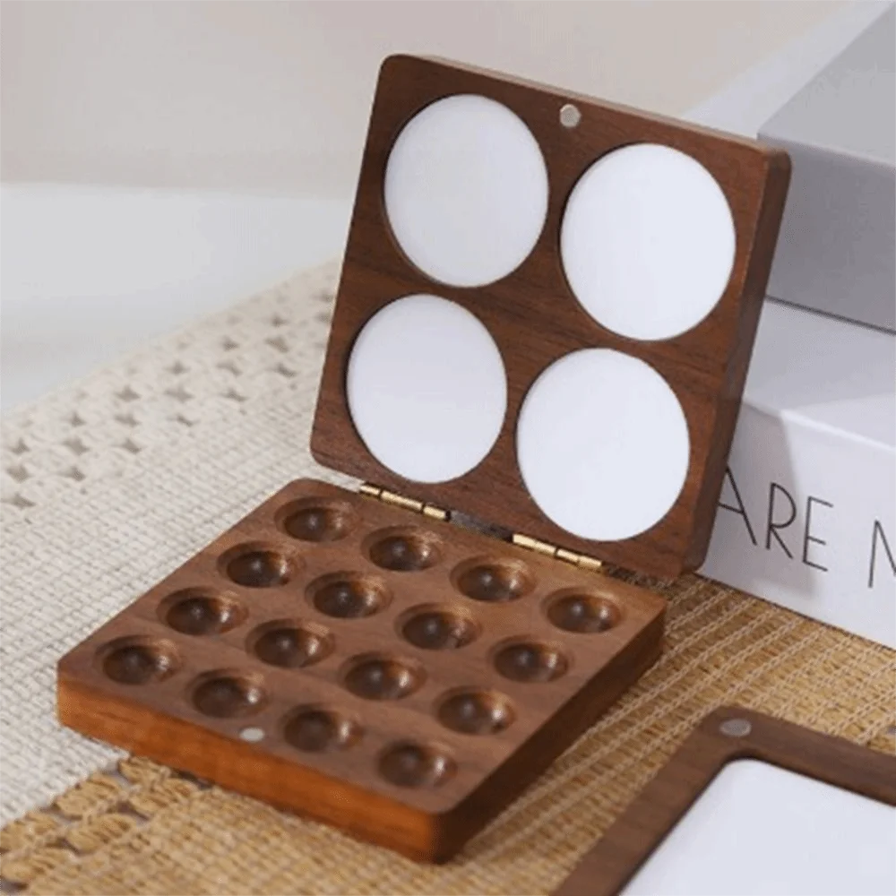 Walnut Wood Watercolor Palette Compact Mini Mixing Paint Tray Portable Magnetic Suction Pocket Palette Travel Use