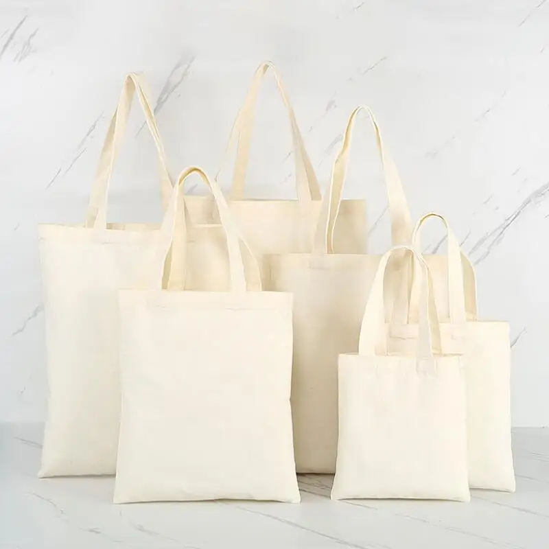 10PCS/Lot Black White Natural Cotton Canvas Bags Shoulder Shopping Bag Tote Bag Handbags Fashion Womens Bags Custom Logo Print