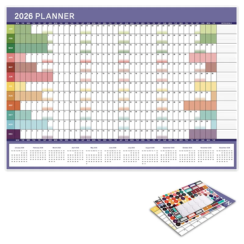 2026 Nuovo Calendario giornaliero annuale Pianificatore da parete Foglio di carta Piano di 365 giorni Pianificazione annuale da appendere Agenda settimanale Pad Mese 12