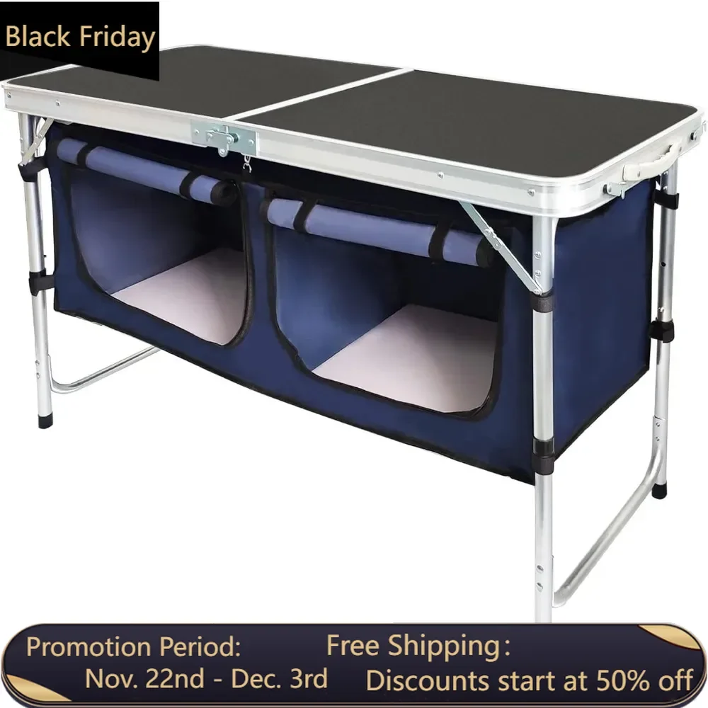 Outdoor Folding Table, Lightweight, Adjustable Height, with Storage Box, Suitable for Barbecue, Gatherings, Camping