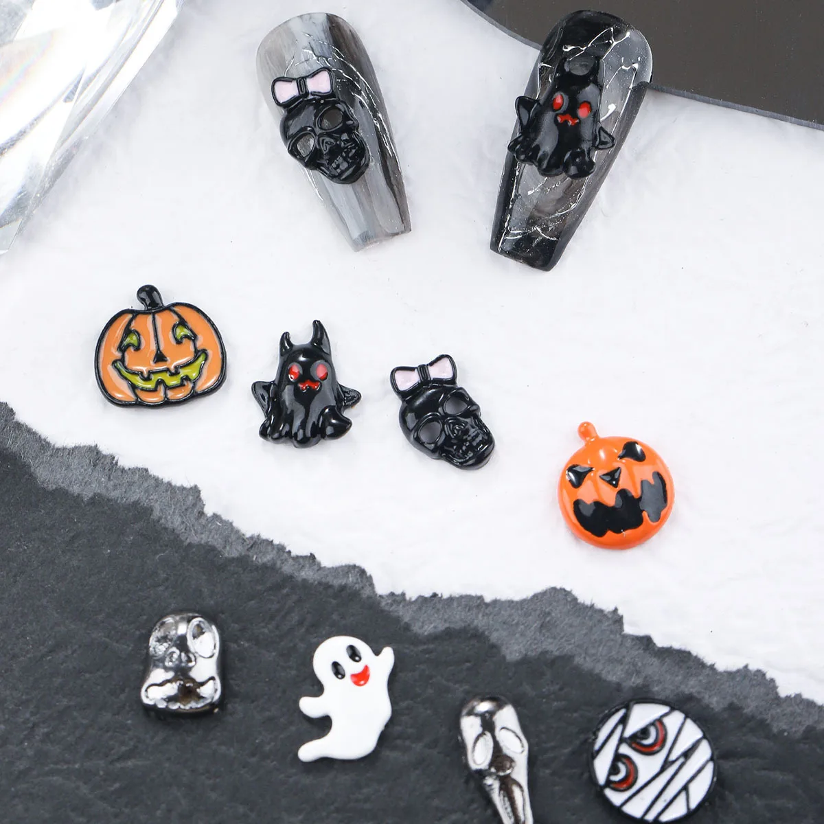 10pcs/lot New Halloween nail accessories Metal Ghost Skull Little Ghost Pumpkin Nail Decoration Diamond Accessories