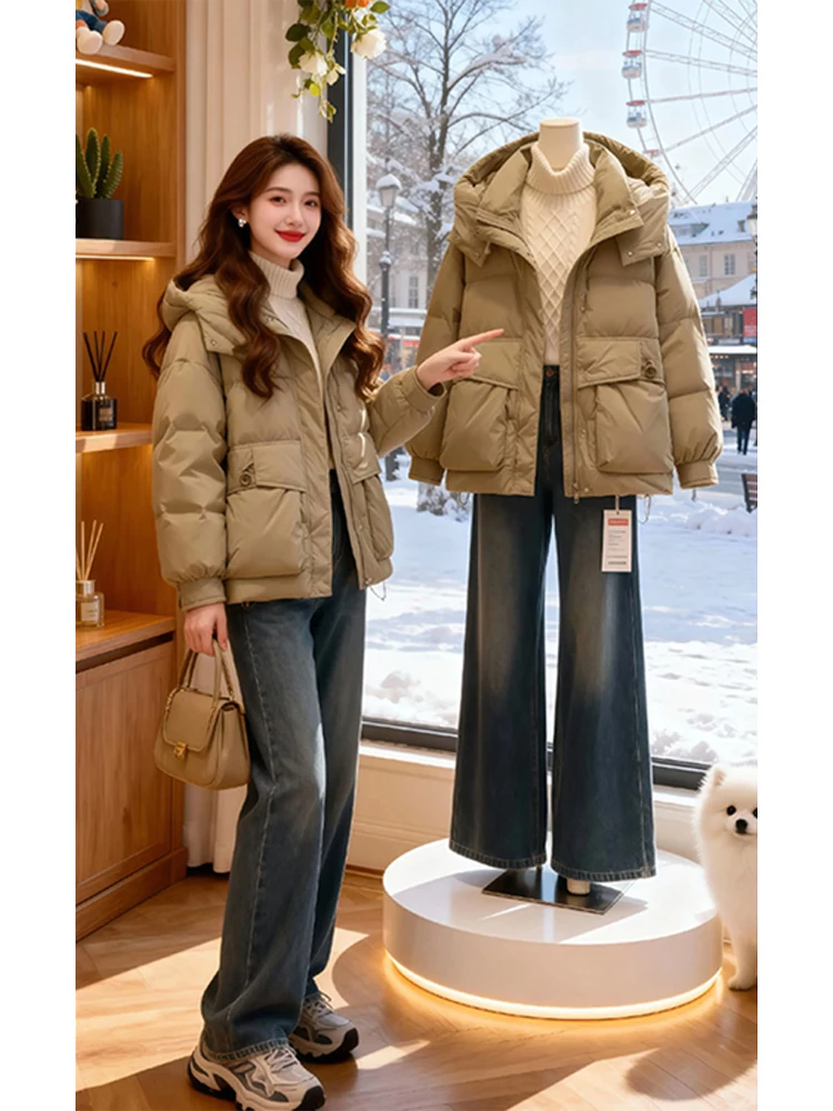 

Thickened down Cotton Jacket Women's Winter Coat Warm Outerwear Fashionable Workwear Small Size Hooded Female Winter Clothes