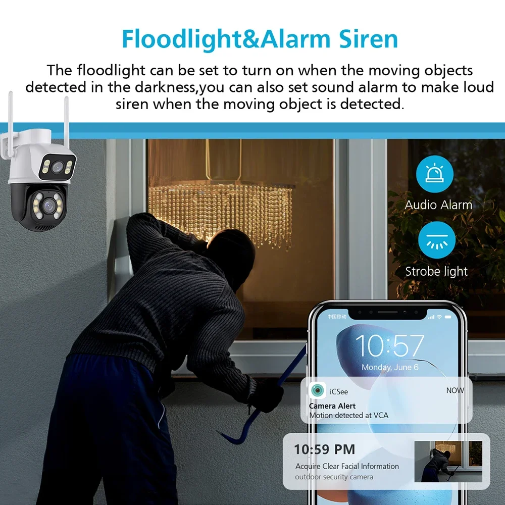 PEGTAH-CCTV Surveillance Camera, 8MP, 4K PTZ, WiFi IP Camera, Dual Lens Screen, Color Night Vision, Auto Track, ICSEE APP